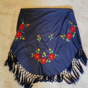 Vintage embroidered shawl with tassels
